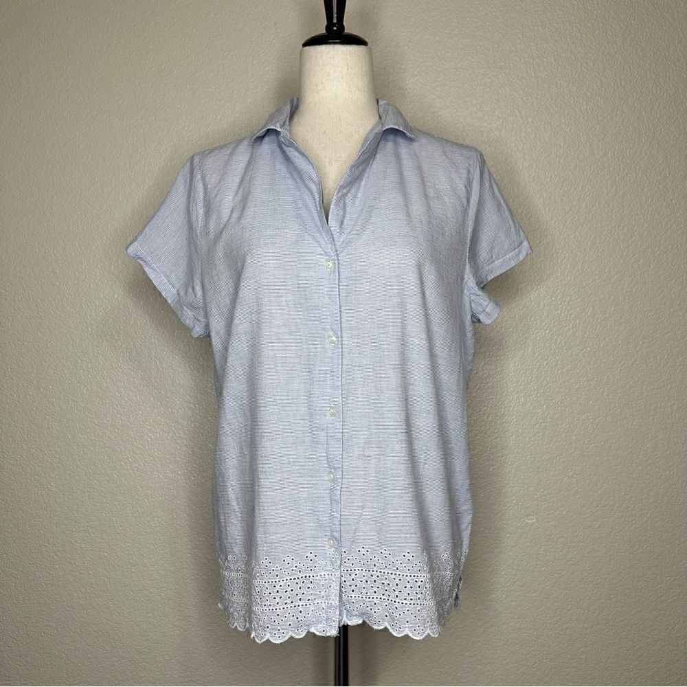 Sigrid Olsen Sleepwear 100% Cotton Eyelet Button Down Top